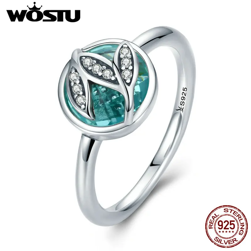 WOSTU горячая Распродажа 925 пробы серебряные зеленые Сияющие кольца с листьями для женщин брендовые оригинальные ювелирные изделия S925 CQR105
