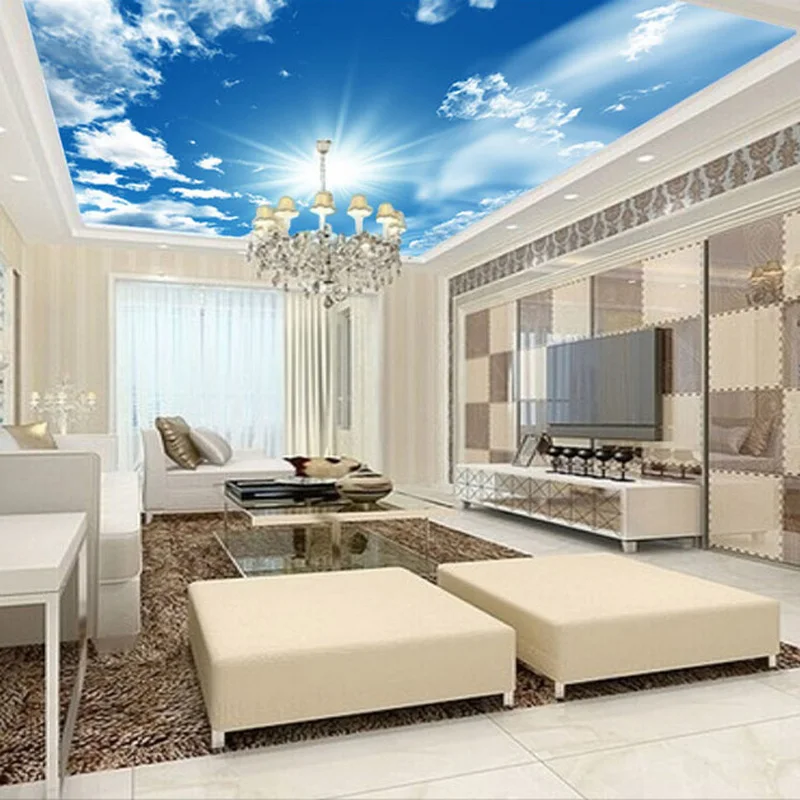Потолок небо обои 3d белые облака природа фотообои домашний Декор утолщаются