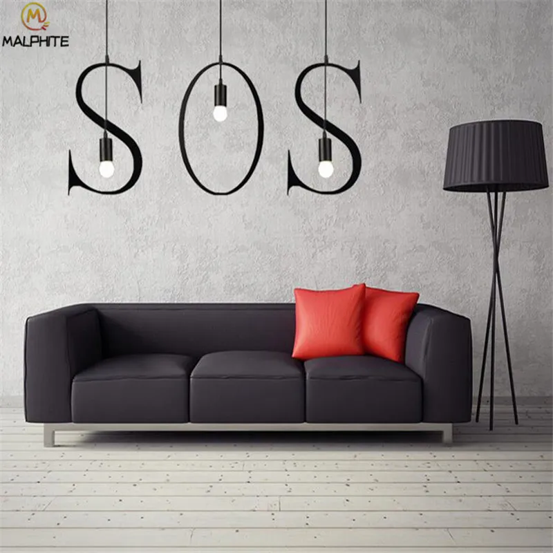 

Modern Hanging Iron Letters pendant lights Black Bar cafe Clothing Store Industrial deco pendant Lamp Art Lighting fixture