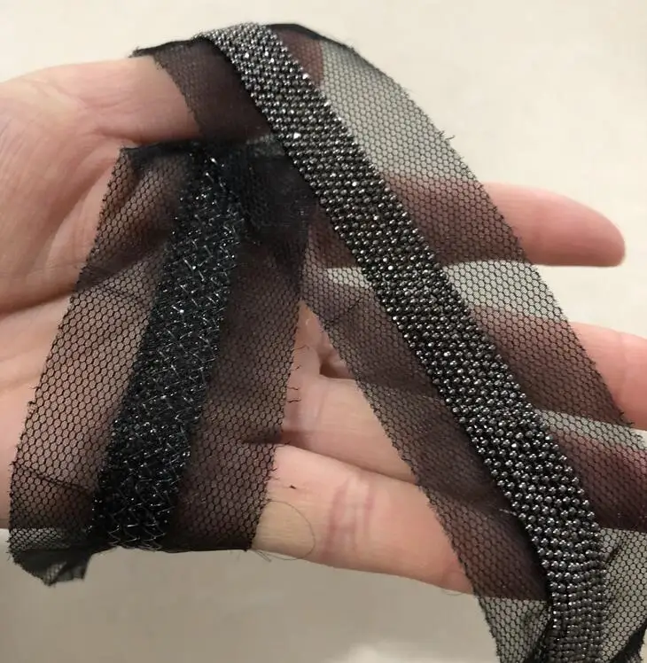 2Yards Fancy Beaded Chain Lace Black Mesh Fabric DIY Craft Sewing Accessories Edge Clothing Decoration Fringed Beads |