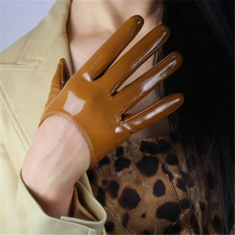 Patent Leather Brown 13 см сенсорный экран кожаные перчатки ультракороткой эмуляции овчины искусственная кожа полиуретановое зеркало лакированная кожа яркая кожа Женская WPU97 - Цвет: Patent Leather Brown