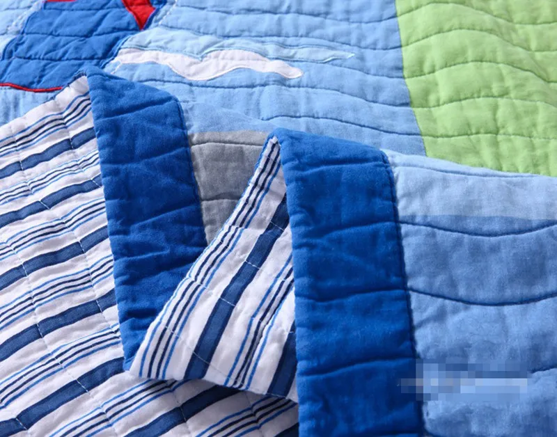 

Free shipping surf riding kids embroidered handmade patchwork quilt 2pcs twin/single size bedspread boys bed cover AN