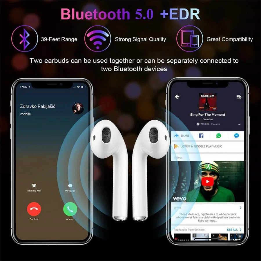 I7s TWS Мини Bluetooth Беспроводные наушники с зарядным устройством спортивные