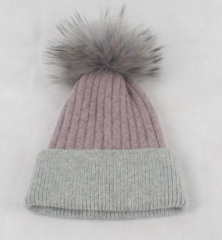 gray fur purple gray Новые зимние шапки бини шапки женские шапки Лоскутные вязаные шерстяные шапочки для девочек Gorros - Цвет: gray fur purple gray