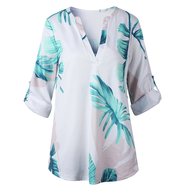 

2019 модная Женская Асимметричная рубашка с цветочным принтом, V-образным вырезом и рукавами в пять точек, женские свободные пикантные топы, л...