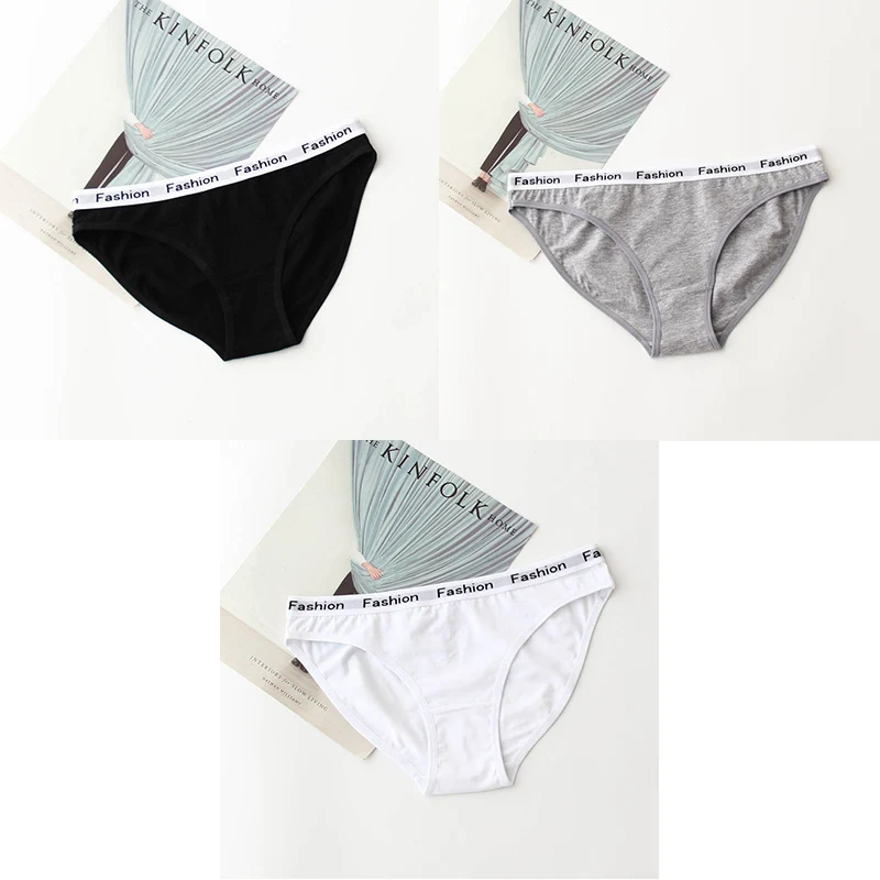 black grey white 3 шт., нижнее белье для женщин, хлопок,, низкая талия, дышащие женские трусики, брендовые качественные трусы, женские трусики, хлопок, BANNIROU - Цвет: black grey white