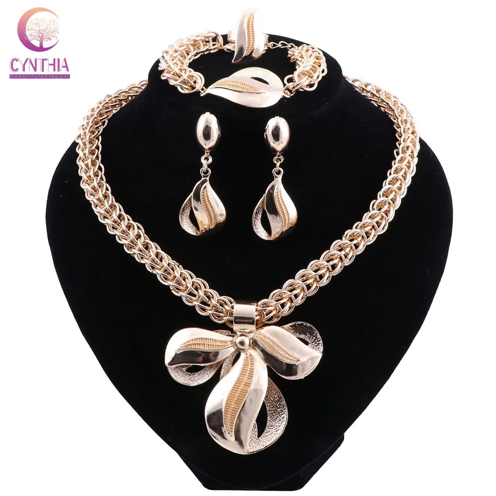 Новый изысканный комплект ювелирных изделий в Дубае роскошный золотой цвет