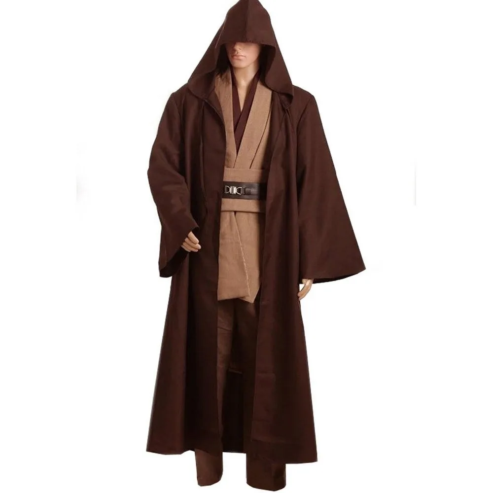 Звездные войны для взрослых мужчин Obi-Wan Kenobi Туника Рыцарь Джедай с капюшоном халат Cloack весь набор Косплей Костюм коричневая версия Хэллоуин плюс