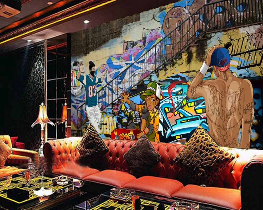 Бесплатная доставка граффити рок музыка Настенные обои европейские и