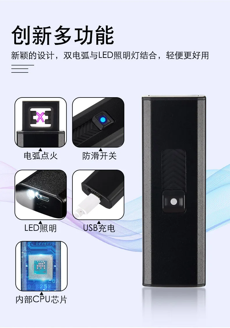 Мини Портативный USB Зажигалка двойной металлический ветрозащитный прикуриватель Безопасный Прочный Электрический Зажигалка креативная u-дисковая форма гаджеты для мужчин