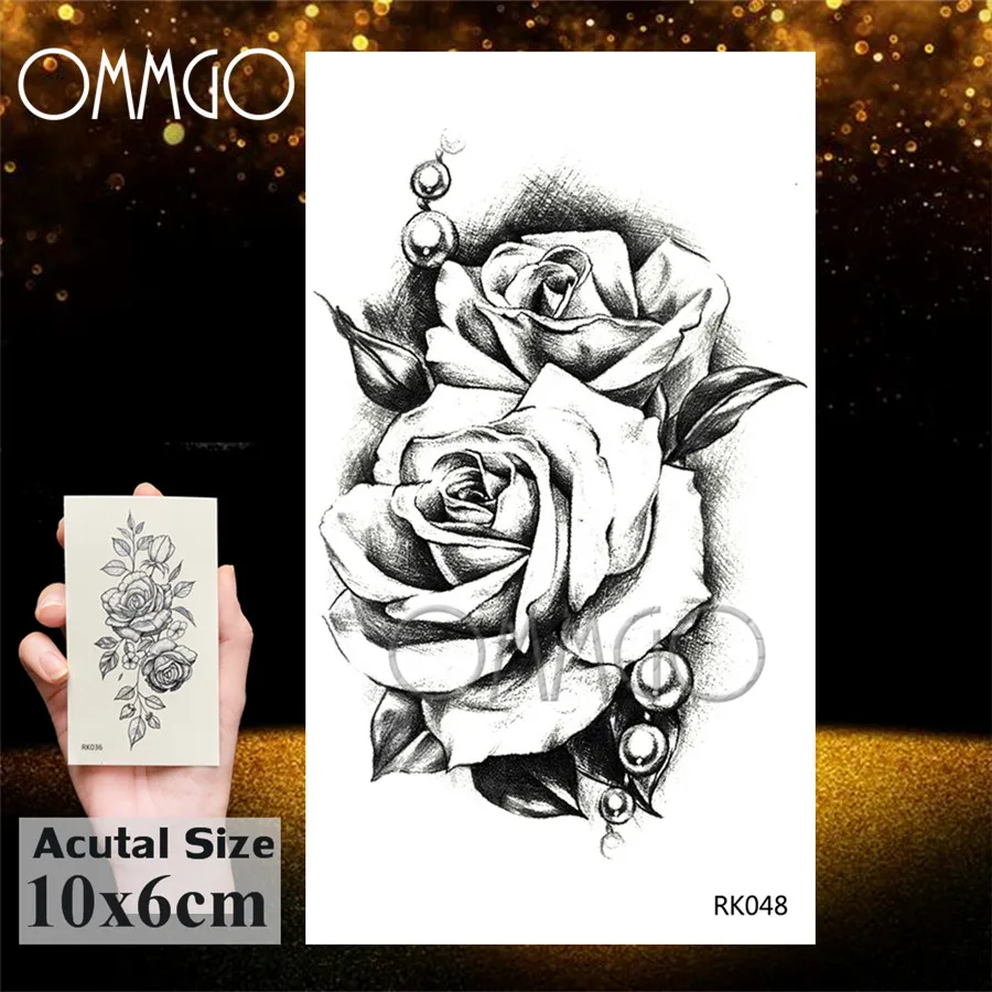 OMMGO лепесток цветка розы Временные татуировки наклейки черная Камелия