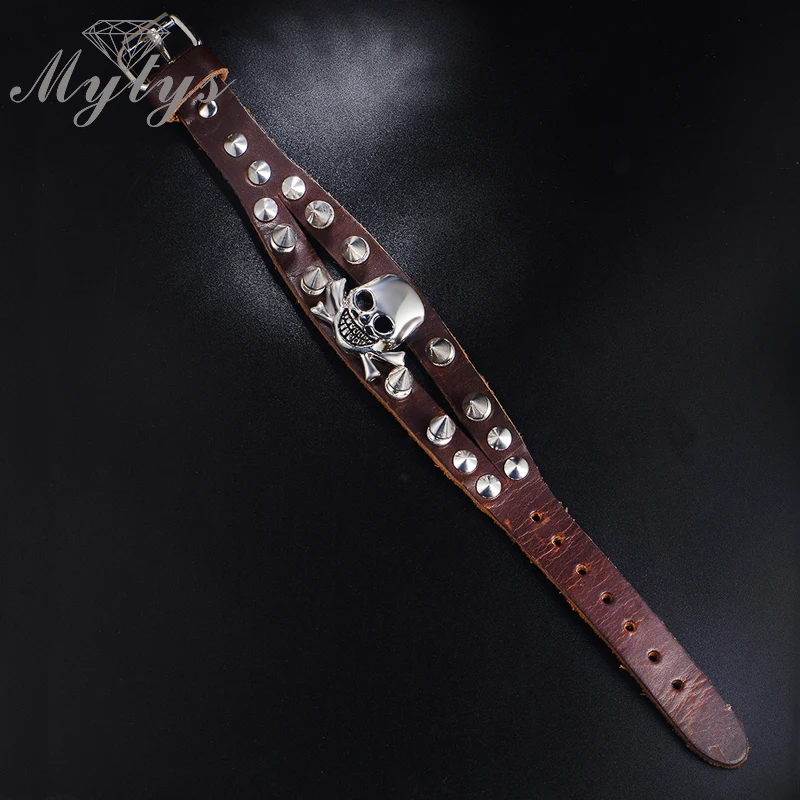 Mytys нержавеющей скелет заклепки кожа Браслеты в стиле панк человек и Для женщин