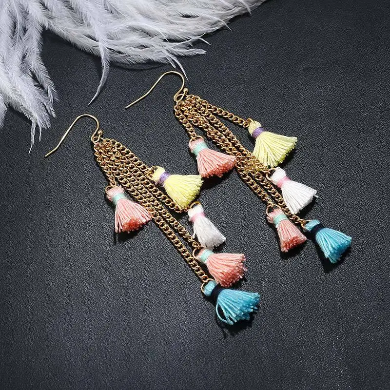 LiuXSPTrendy Многослойные хлопковые серьги с кисточками для женщин цепочка из сплава