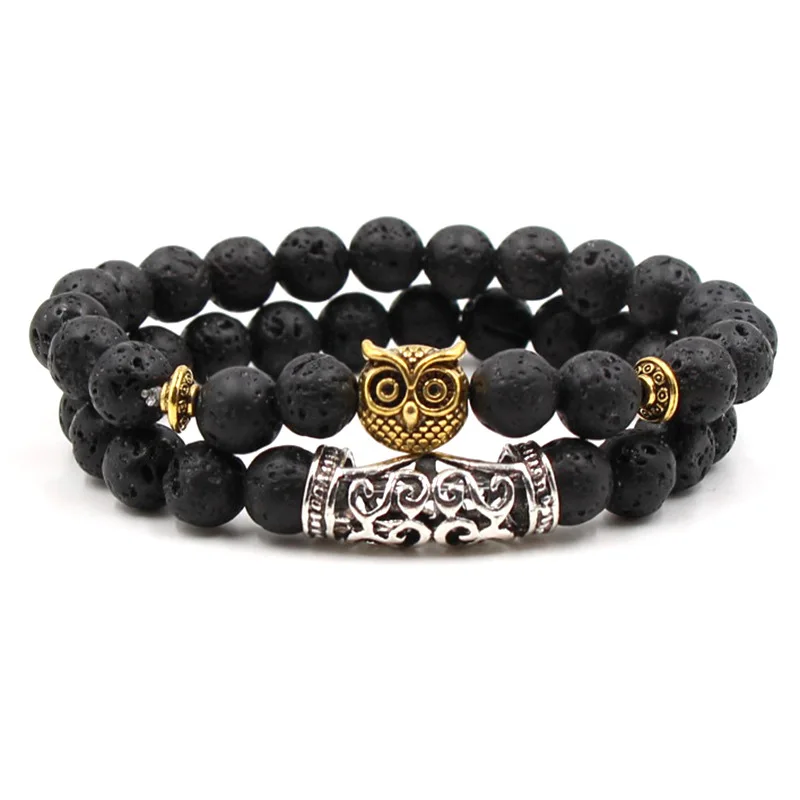 2 шт./компл. Панк мужской с черным натуральным камнем браслет медная голова льва
