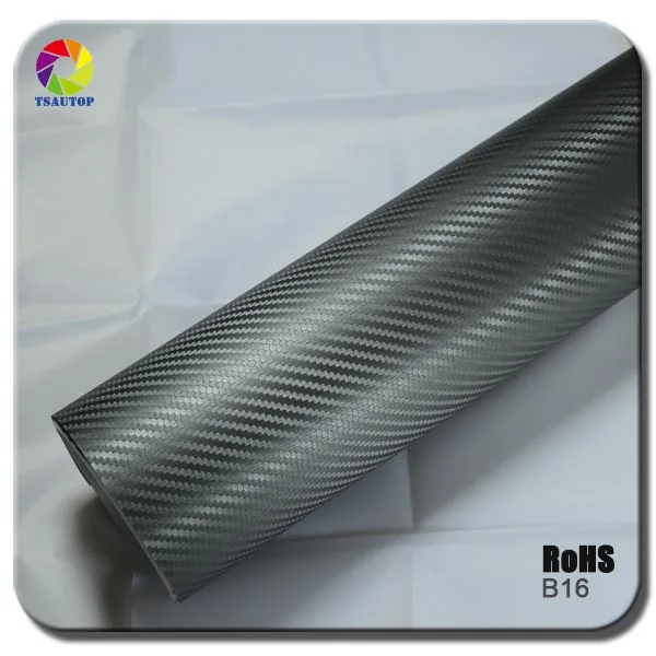

TSAUTOP Size 1.52x 30m 3d Carbon Fiber Film Car Vinyl Wrap Grey Color B16