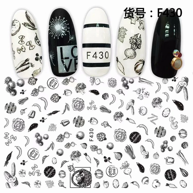 Самоклеющиеся черные цветы фрукты 3d дизайн ногтей декоративные стикеры и
