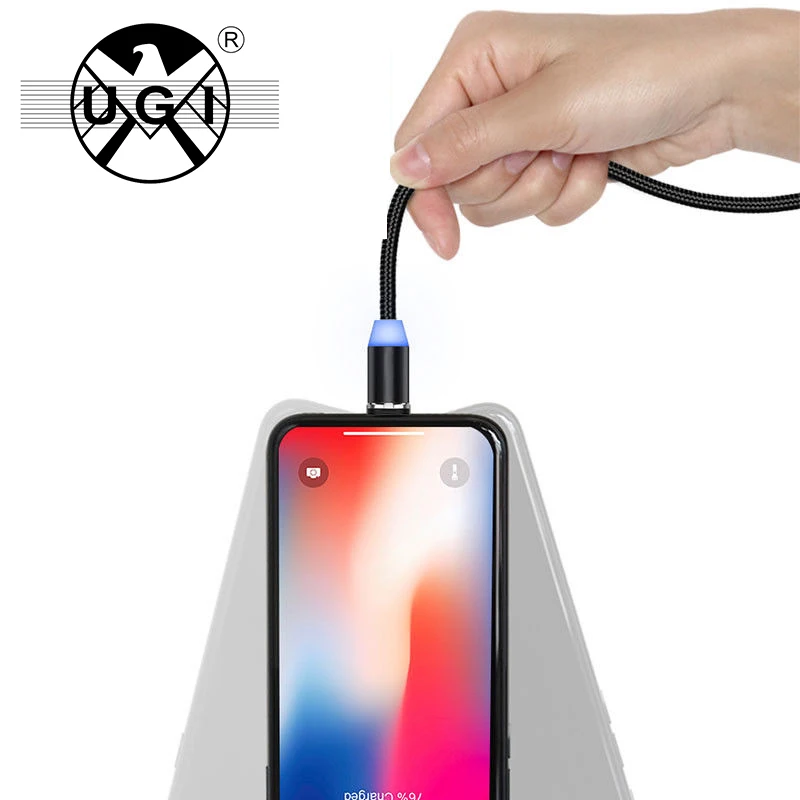 Синий светодиодный Круглый Магнитный кабель для iPhone X 8 7 6 plus 5 6s SE iPad 1m 2m 2A Быстрая