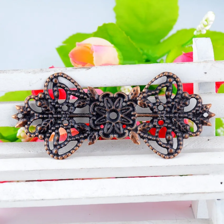 

MIAOCHI 30Pcs Copper Tone Filigree Flower Wraps Connectors Metal Crafts Gift Decoration DIY Findings 7.4x3.1cm J0602