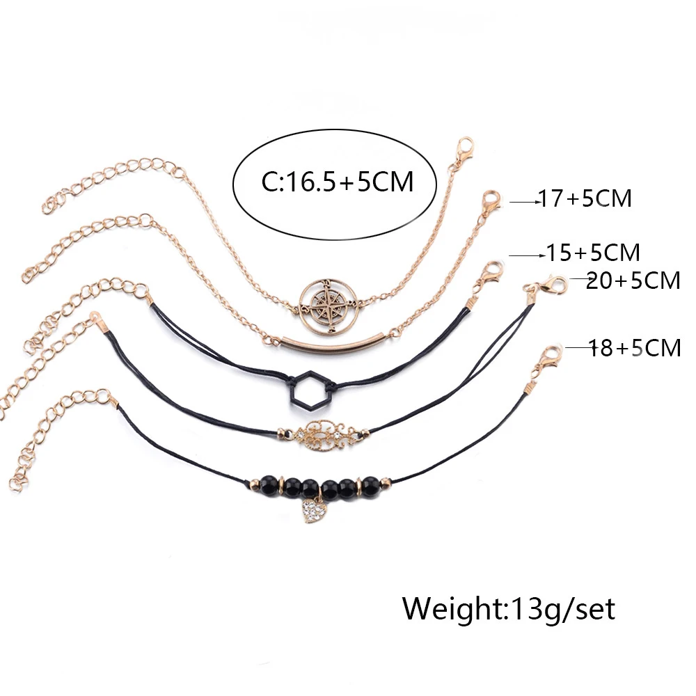 5 шт./компл. богемные компасы цветок Сердце браслет наборы для женщин плетение