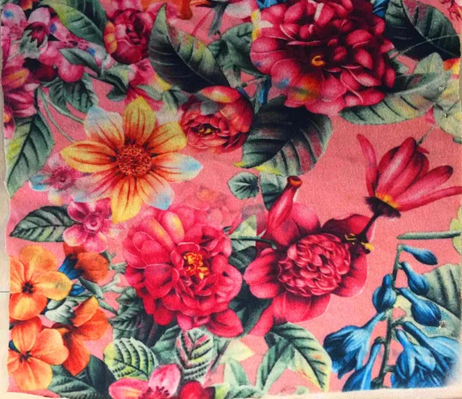 

150cm printed flower single jersey fabric,beige base slight fleece finishing spandex fabric,soft&elegant,XERY-J1072