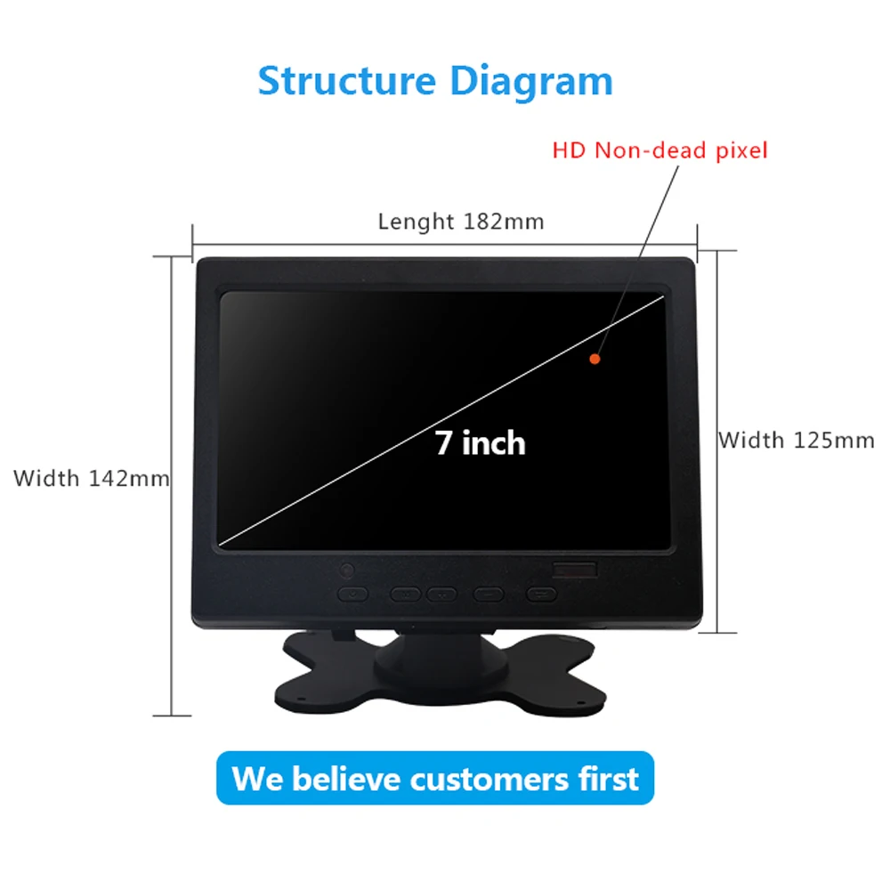 Портативный 7 дюймовый мини монитор 1024x600 TFT ЖК видеонаблюдения для компьютера с AV