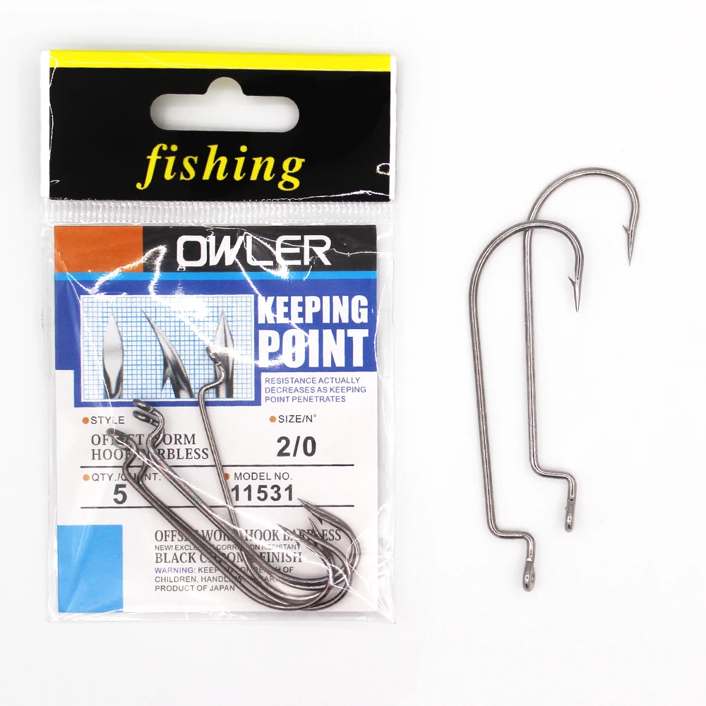 MIPIKE 1 pack B-11 Offset Worm Hook Fishing Hook  9 Sizes  5/0#-6#  Crank Worm Sharp Hook Fishhook Strength hook