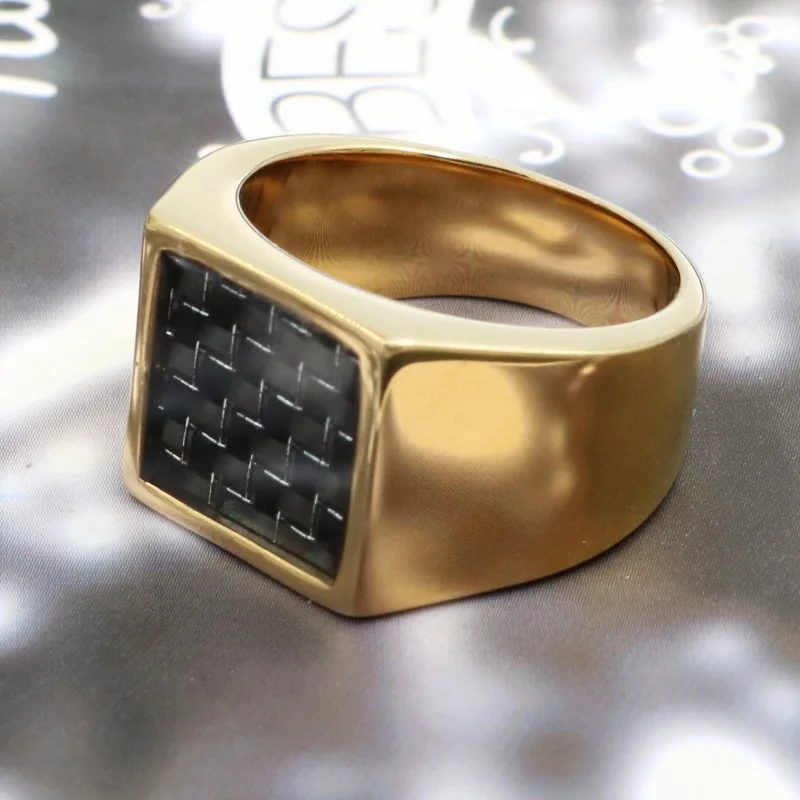 

Men's Charcoal Fiber Ring Fashion Stainless Steel Ring Factory Free Shipping