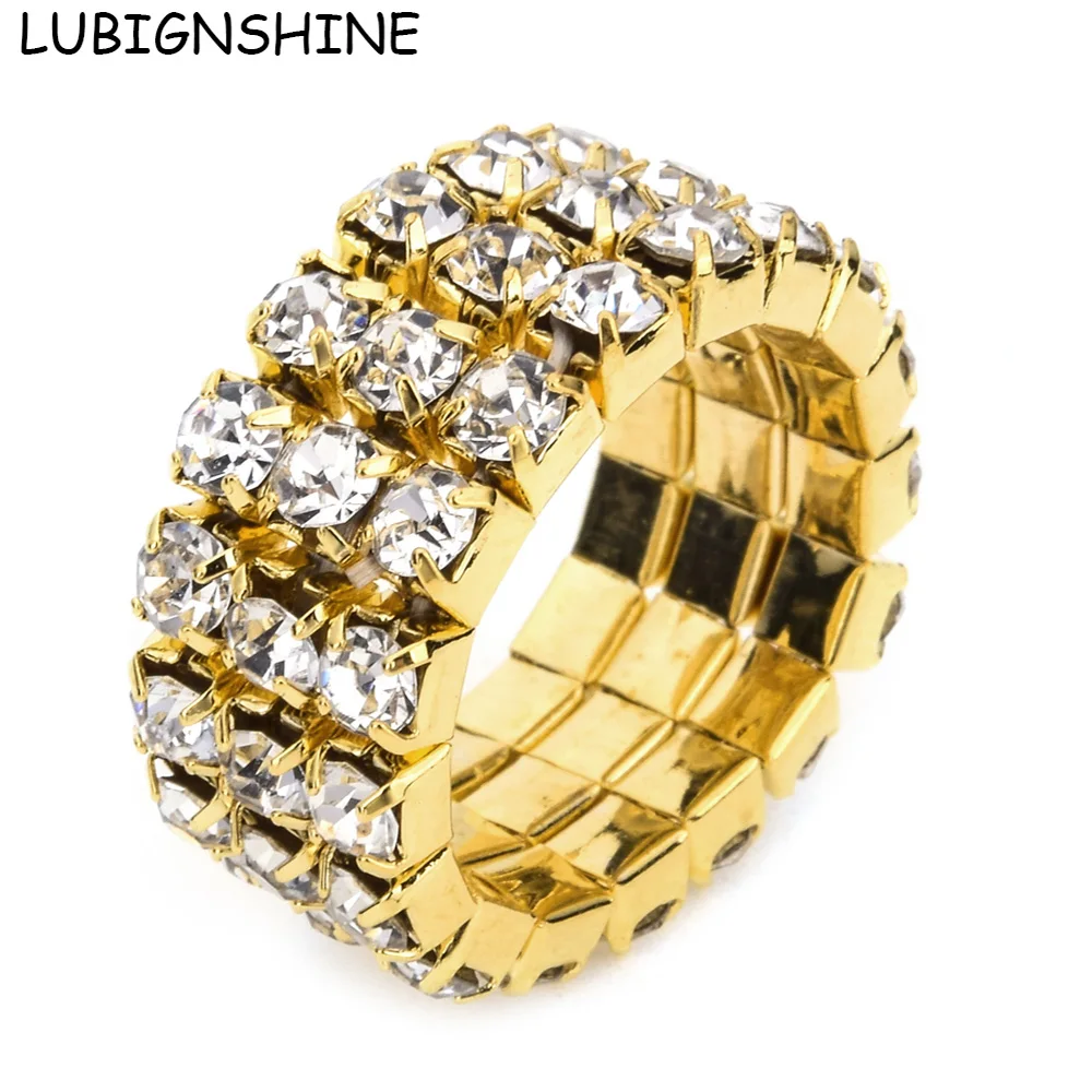 LUBINGSHINE золото/серебро цвет ювелирные изделия обручальные кольца с кристаллами для женщин Стразы стрейч палец кольцо Прямая поставка