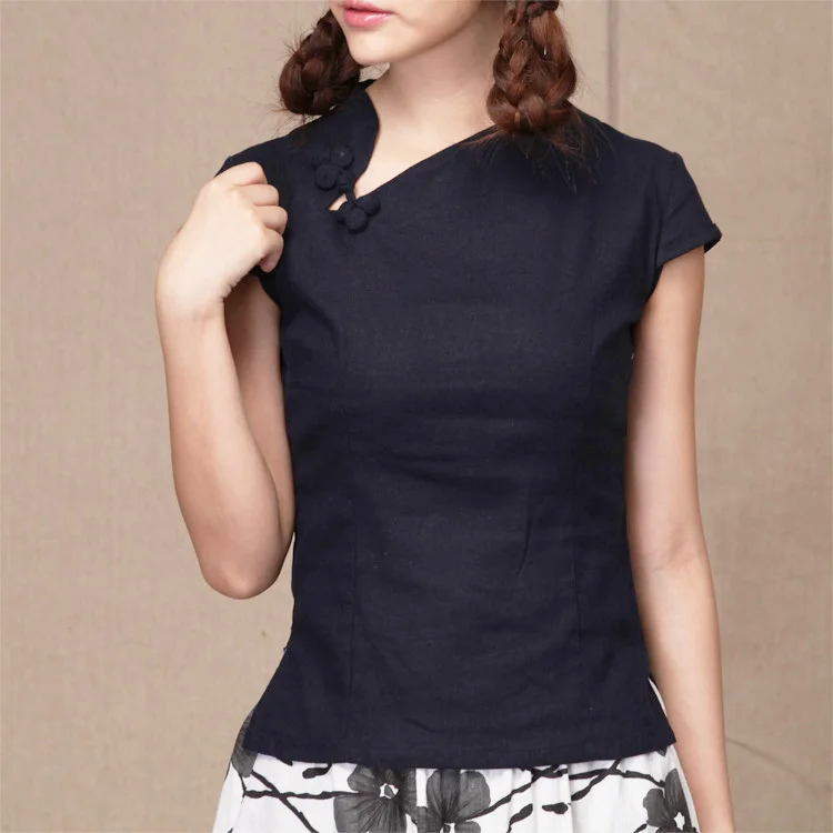 Женский льняной топ Ципао в Шанхайском национальном китайском стиле