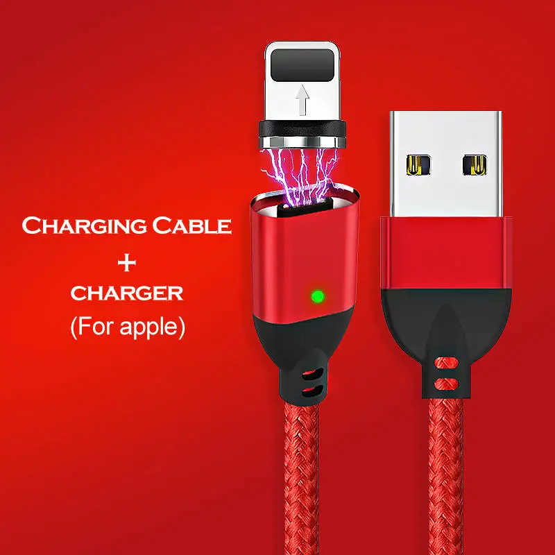 Red For Apple Магнитный кабель 3А для быстрой зарядки 3,0 USB кабель провод для быстрого заряда type C Micro USB C кабель для передачи данных для iPhone samsung Xiaomi huawei - Цвет: Red For Apple