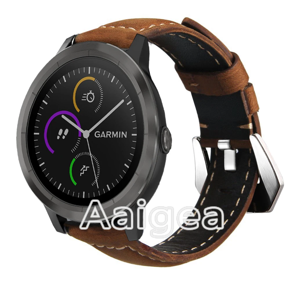 Crazy Horse ремешок из натуральной кожи сменный ремешок для часов Garmin Vivoactive 3 с классической серебряной твердой пряжкой Ремешки для наручных часов мужские