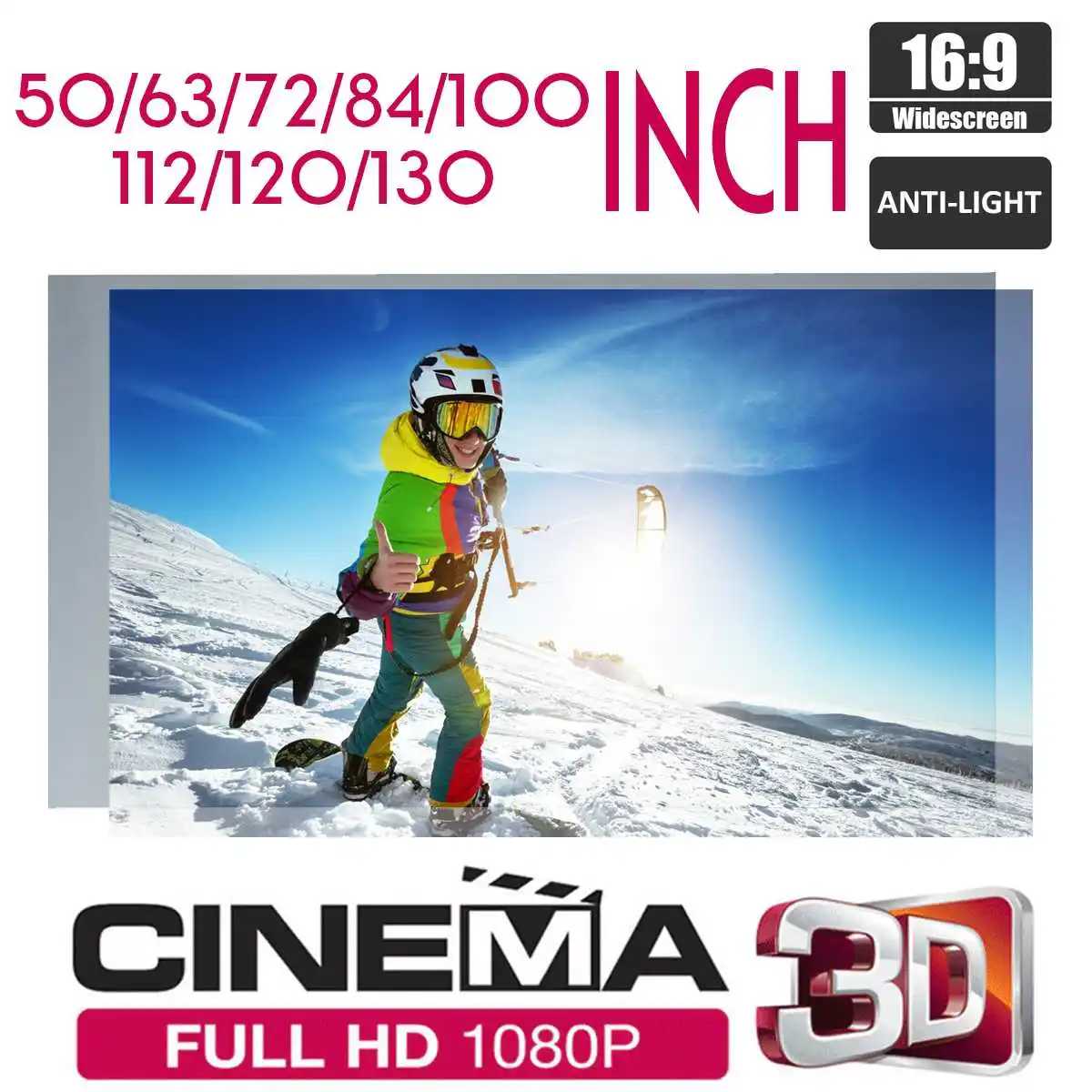16:9 Портативный Складная Анти-Светильник проектор Экран 3D дома Кино HD 1080P проекции Экран 50/60/63/72/84/100/112/120/130 Дюймов