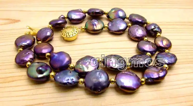 

SALE Big 12-13mm Natural Black Coin Round Freshwater Pearl 17'' Necklace-nec6166 whole sale and retail Free shipping