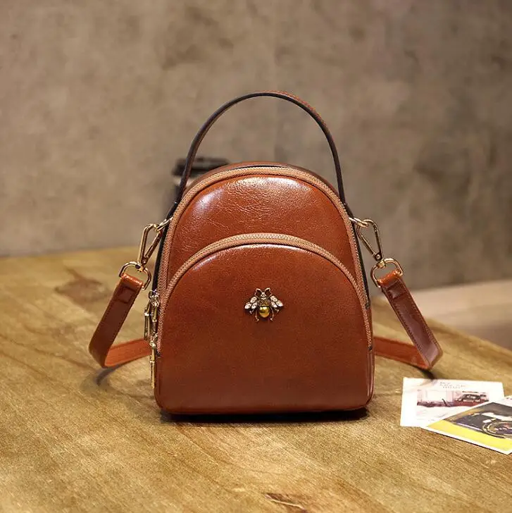 Женская сумка mochila высокое качество сумка через плечо из искусственной кожи новая маленькая сумка красивый маленький рюкзак с пчелами - Цвет: Коричневый