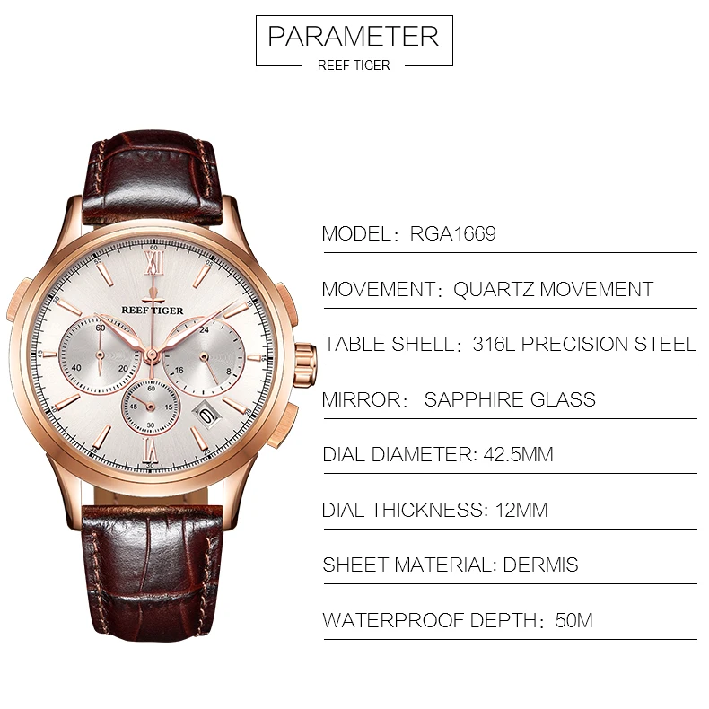 Риф Тигр кварцевые часы мужские хронограф наручные часы водонепроницаемые Reloj роскошные нержавеющая сталь Montre Homme Часы Moda RGA1669