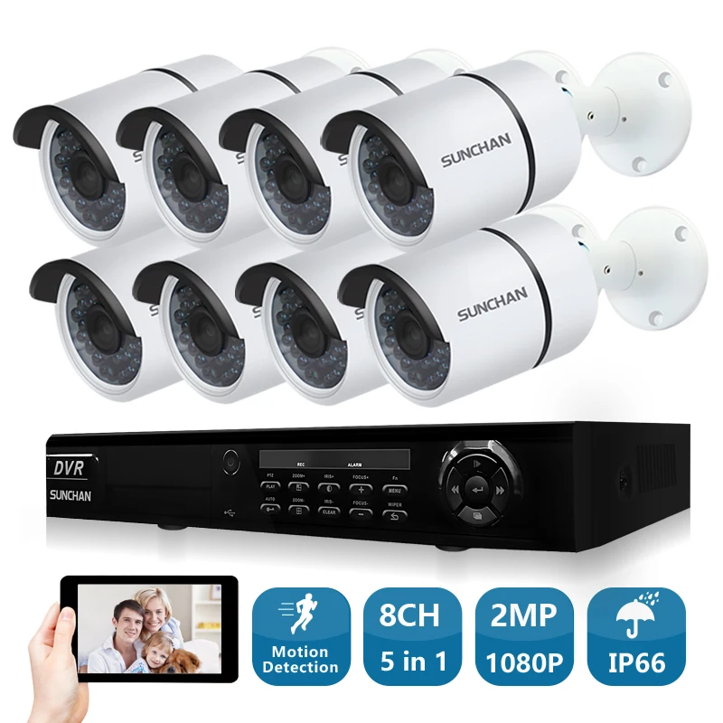 SUNCHAN 1080P Full HD AHD 8CH DVR 8 шт. SONY 2.0MP 3000TVL Пуля безопасности камера 36 ИК светодио дный