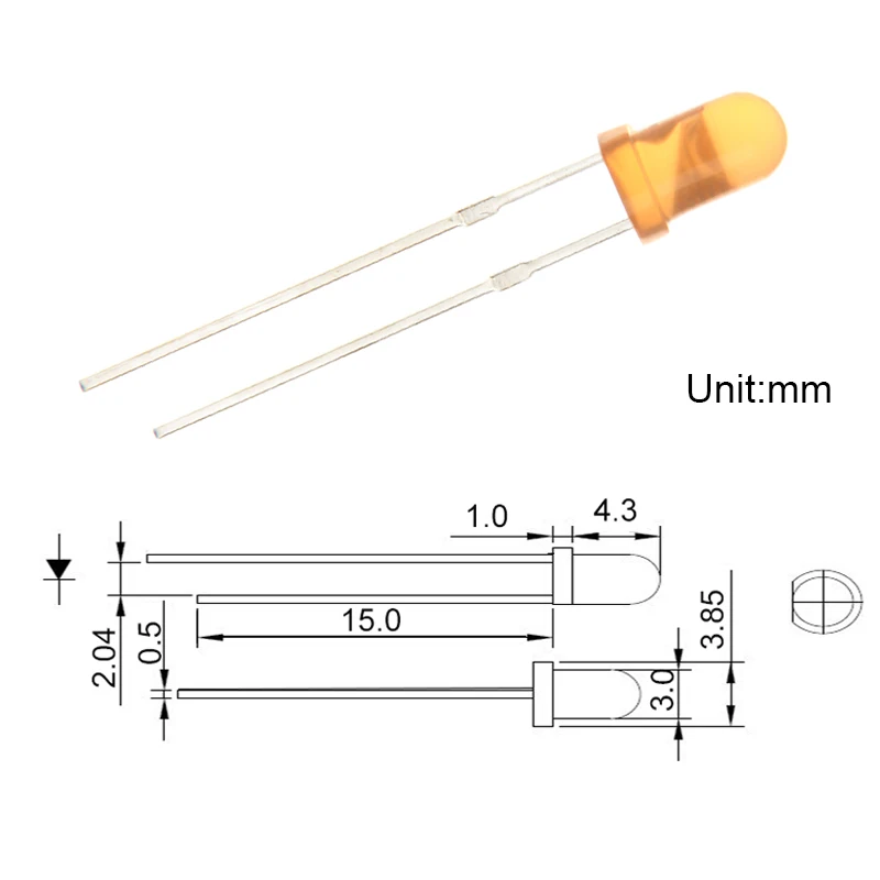 100 шт 3 мм рассеянный оранжевый светодиодный сквозное отверстие 602-610nm DC 2V 20mA круглая головка 3 мм светодиодный для погружения лампы световые бусины