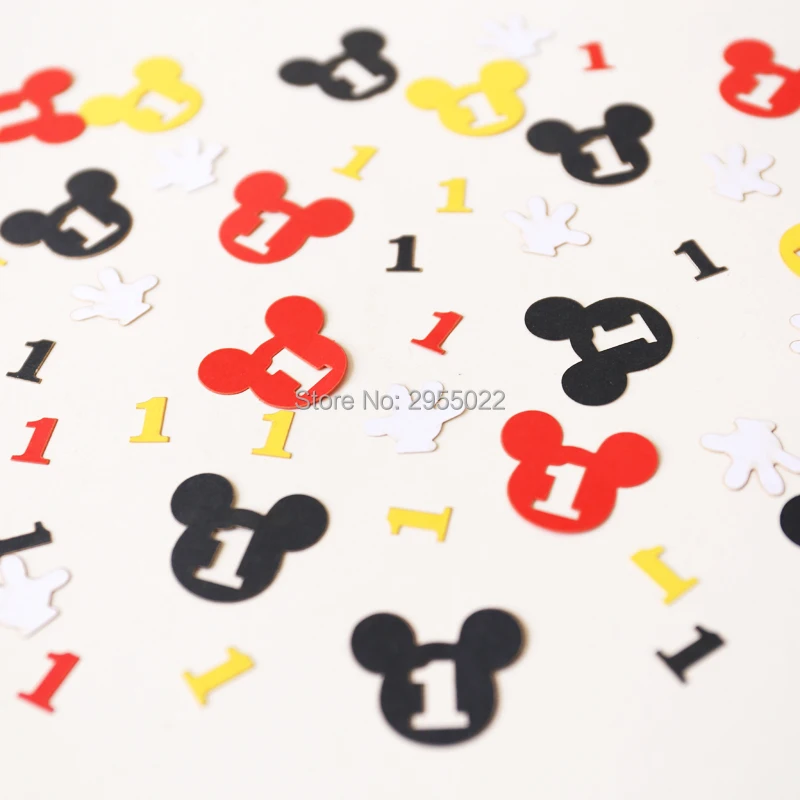 Mouse First Birthday Confetti-черные красные желтые вечерние украшения ручной