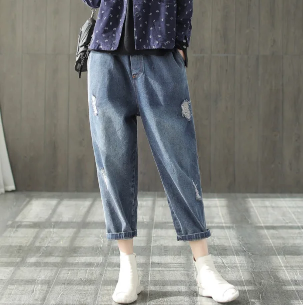 Весенние джинсы женские модные свободные джинсовые брюки Новые повседневные