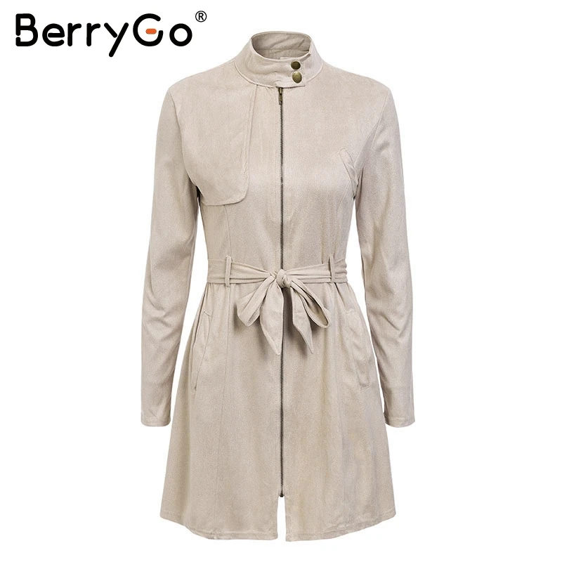 BerryGo/сексуальные пояса замшевый тонкий Тренч на молнии Женский со стоячим