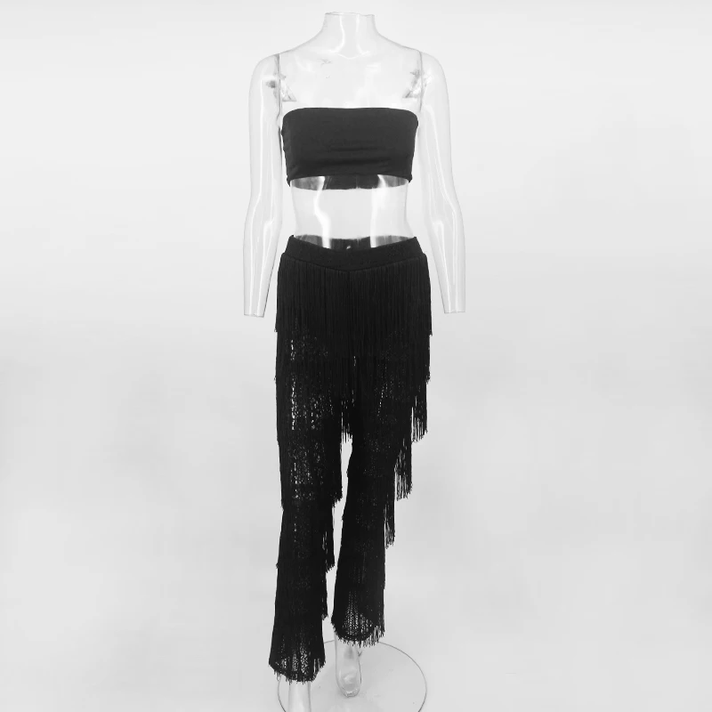 DRESSMECB комплект из двух предметов с кисточками Женский Топ без бретелек и штаны