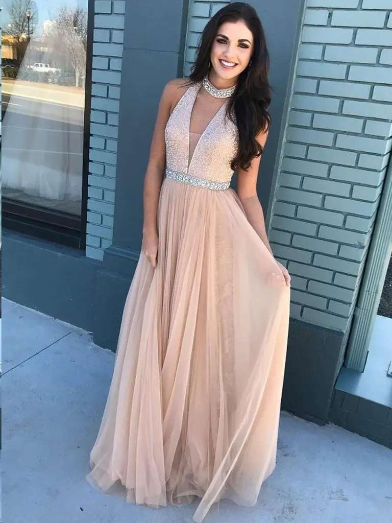 Robe de soiree сексуальное длинное платье с лямкой на шее расшитое блестками недорогое