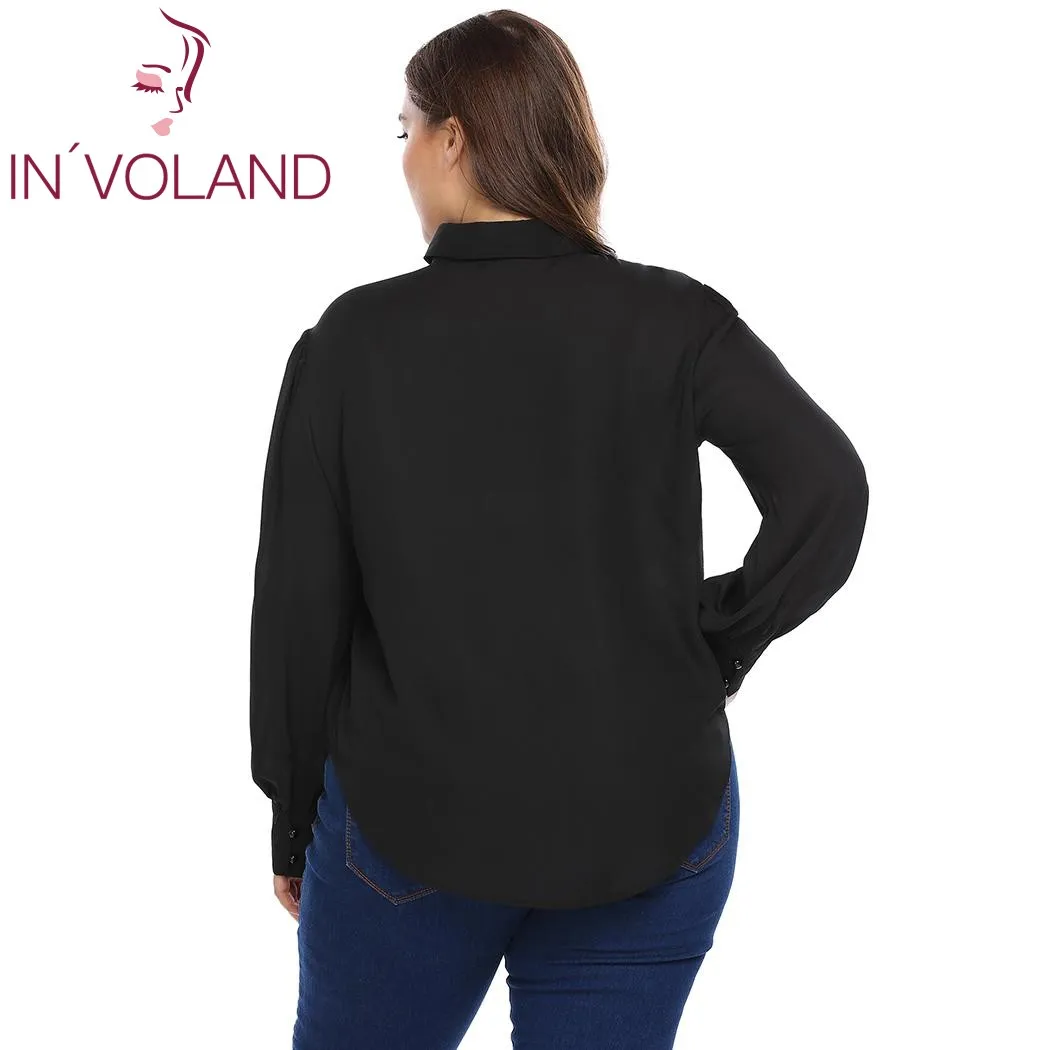 IN'VOLAND размера плюс XL-4XL, женская блузка, Blusas, топы, весна-осень, свободная, изогнутая кромка, на пуговицах, Большая рубашка, пуловеры, большой размер