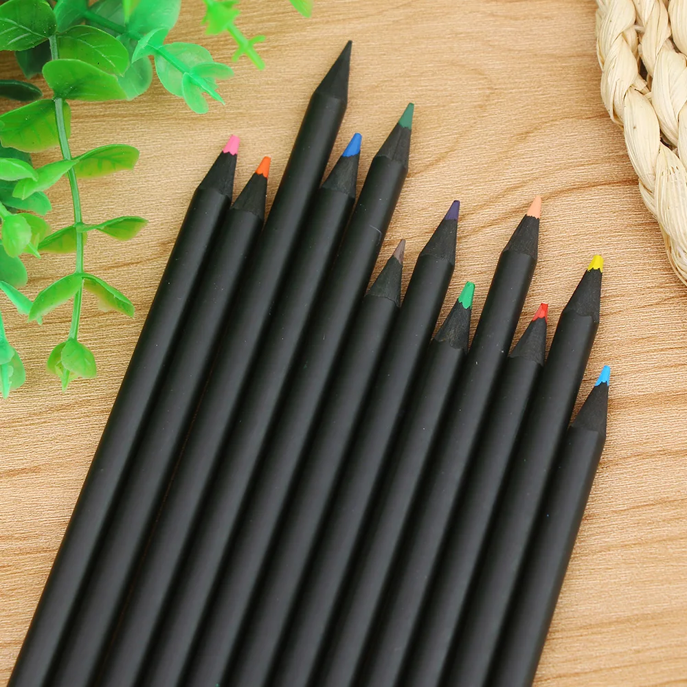 12 шт Деревянный Красочный Рисунок древесного угля Цветной карандаш Черная
