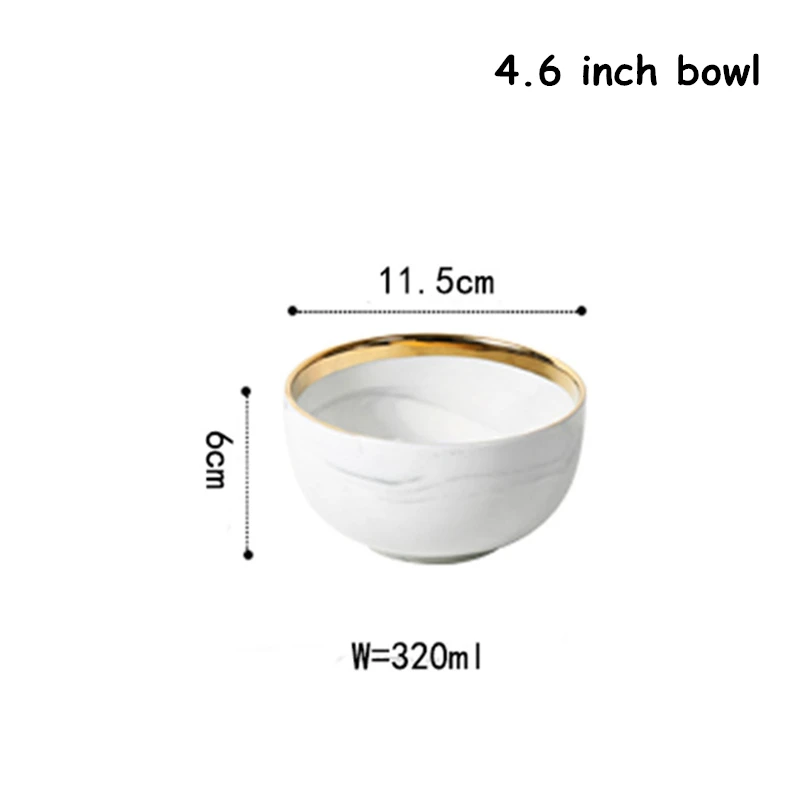 4.6 inch bowl Столовая тарелка набор столовых приборов мраморный ваджилла поднос керамический золотой край блюдо столовая посуда набор салатные блюда круглые подносы для продуктов питания посуда 1 шт - Цвет: 4.6 inch bowl