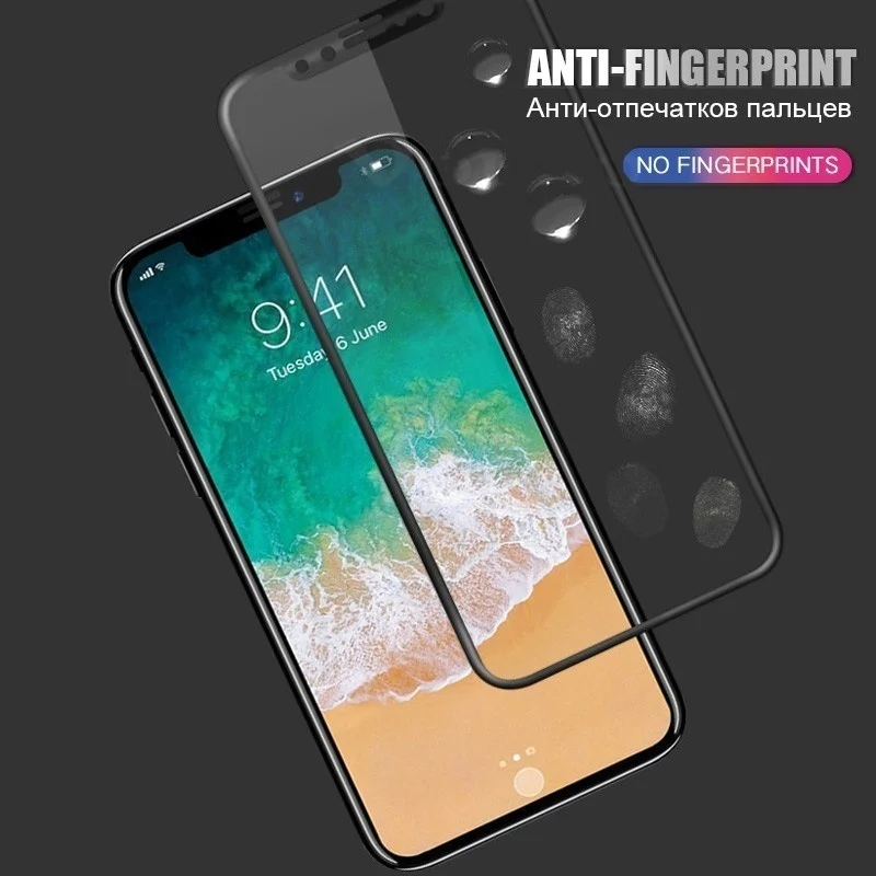 6D 9 H закаленное стекло передний чехол для iPhone X 7 8 Plus экран защитный Fim полный чехол оболочка для iPhone X 6 6 S Plus Coque