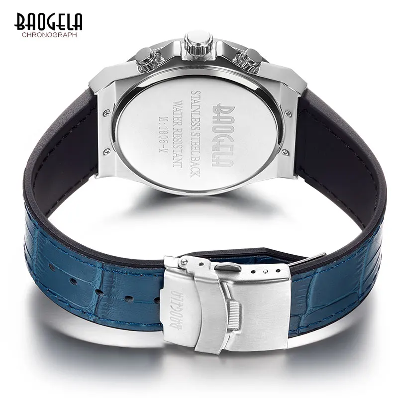 

BAOGELA Men's New Quartz Watches 2019 Waterproof Chronograph Casual Luminous Wrist Watch Man Leather Strap Relogios BL1805 Blue