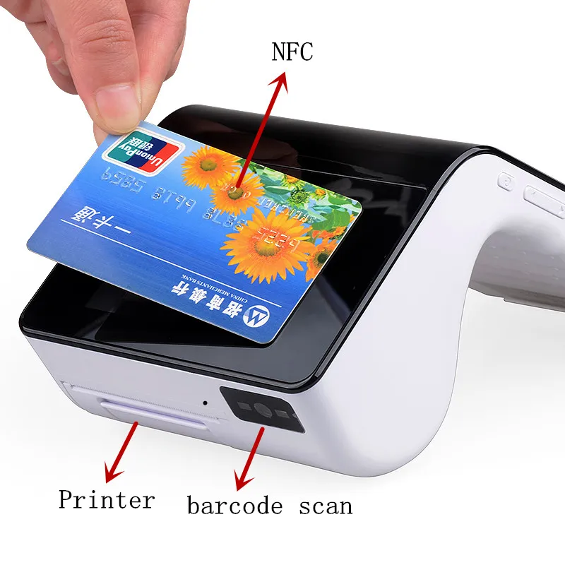 PT7003 беспроводной android pos портативный терминал с принтером 2 экрана nfc/телефон