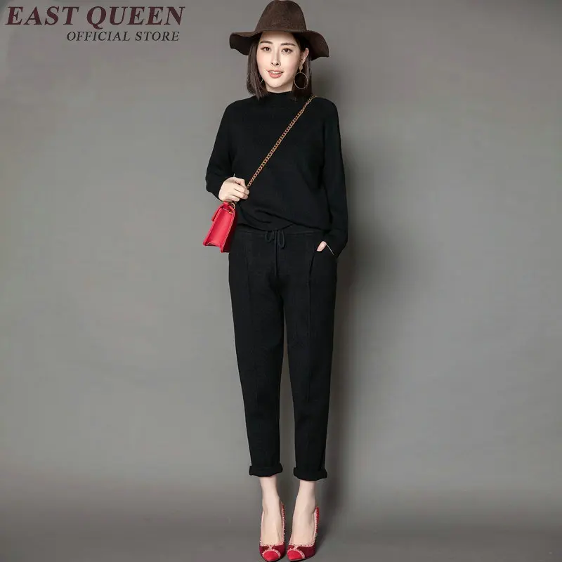 Женский костюм двойка с длинным рукавом и высоким воротом однотонный осенний