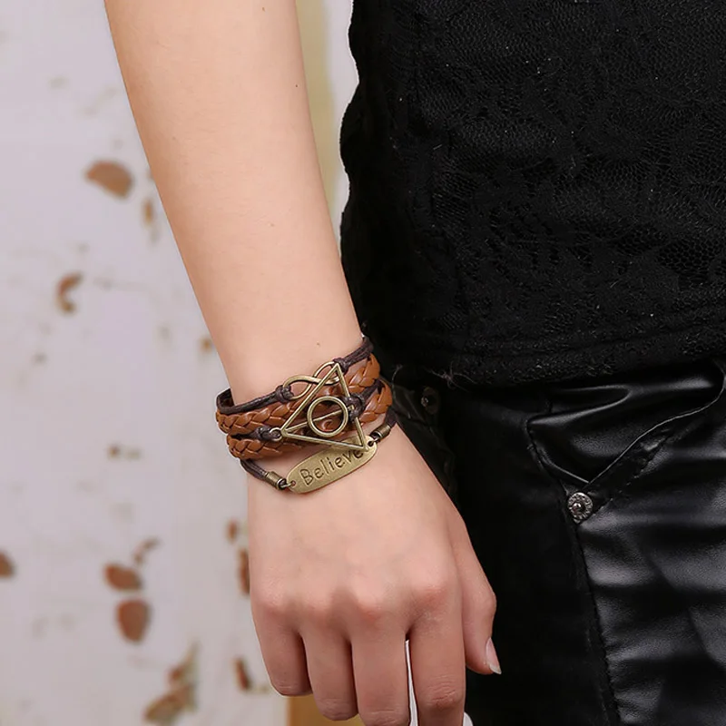 Кожаный браслет с монограммой мужские ювелирные изделия бронзовый верный круг в